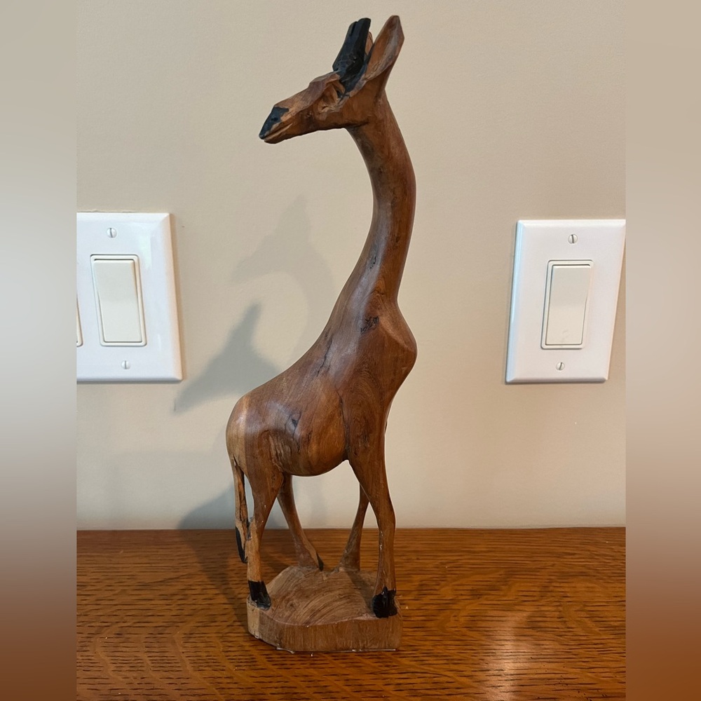 Hand carved wood Giraffe figurine statue sculpture, 12”tall